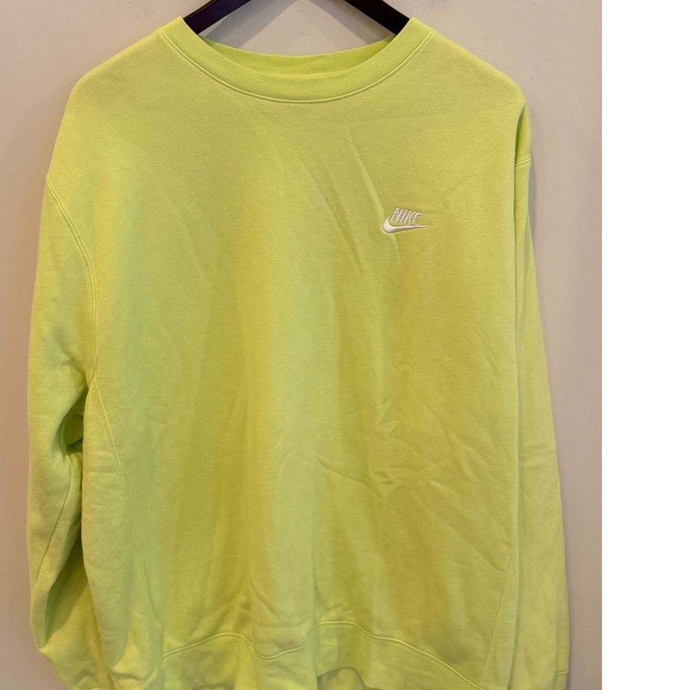 Nike Sportswear Crewneck Sweatshirt Large Neon Lime Yellow Embroidered Logo NWOT